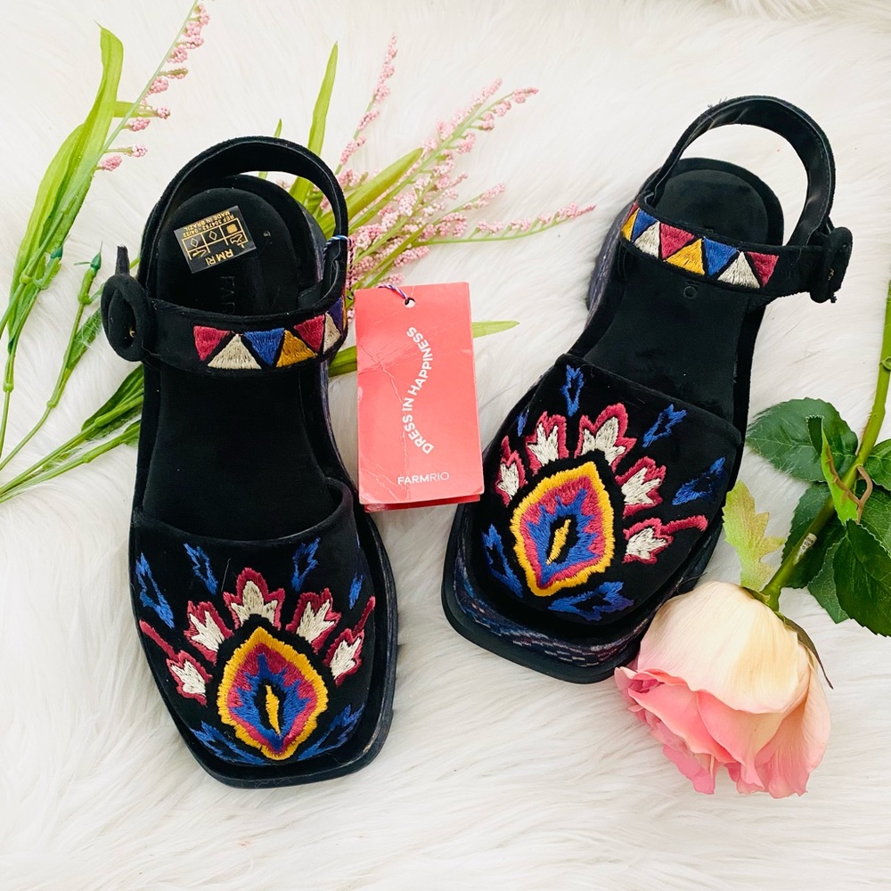 FARM Rio Brazil Black Closed Toe Platform Sandals